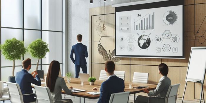 peoples work on interactive flat panel display in office