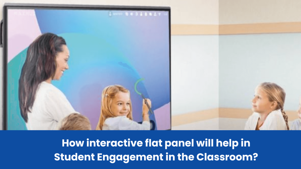 image of teacher and students work on interactive flat panel display